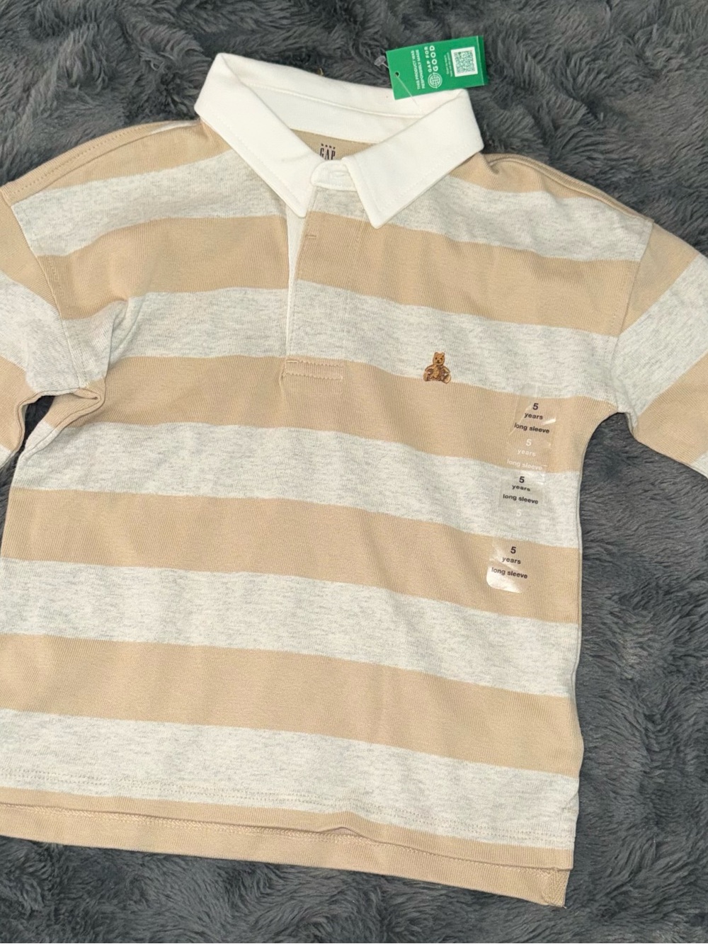 GAP Beige & Light Gray Striped Polo with White Collar
